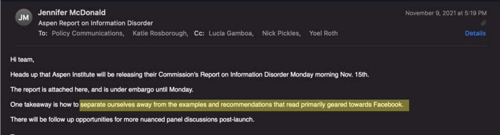 18. Naturally Twitter’s main concern regarding the Aspen report was making sure Facebook got hit har
