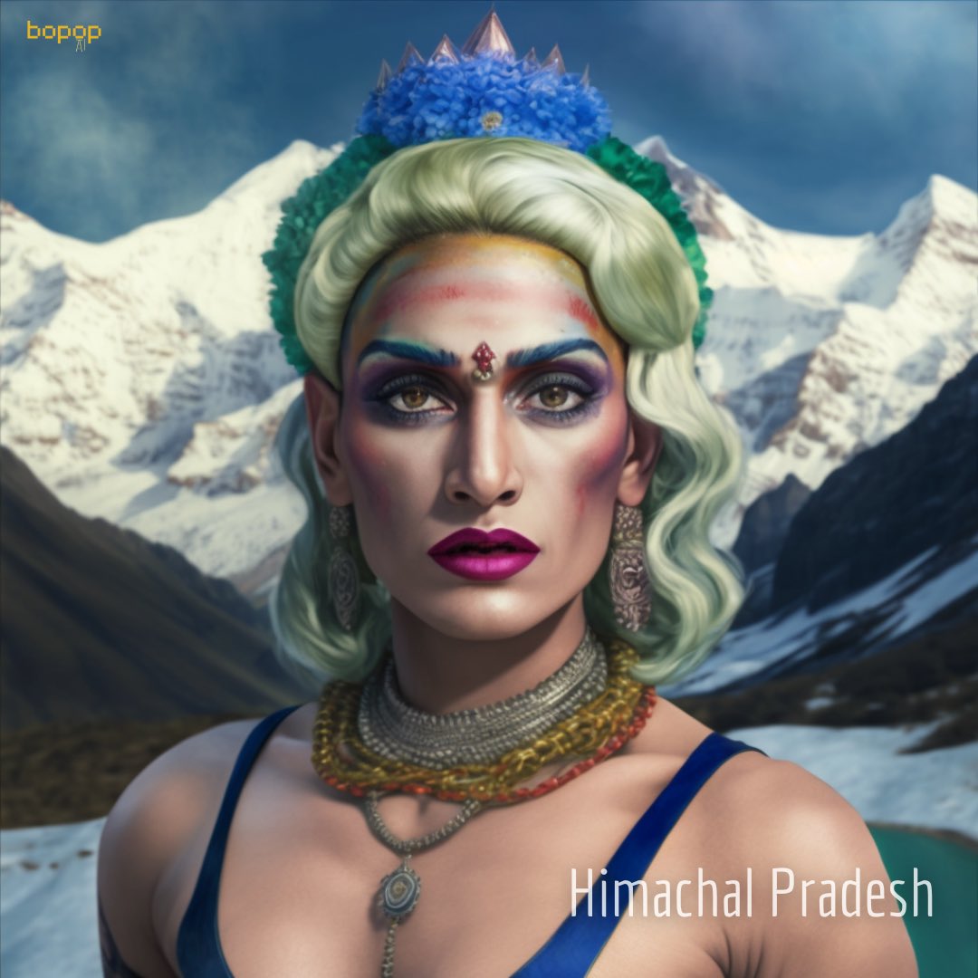 bopopAImedia's tweet photo. 🌈 Reimagining India's States as Drag Queens 🎭 #bopop #drag #india #AIArtwork #ai #midjourney https://t.co/cemTs6GgVh