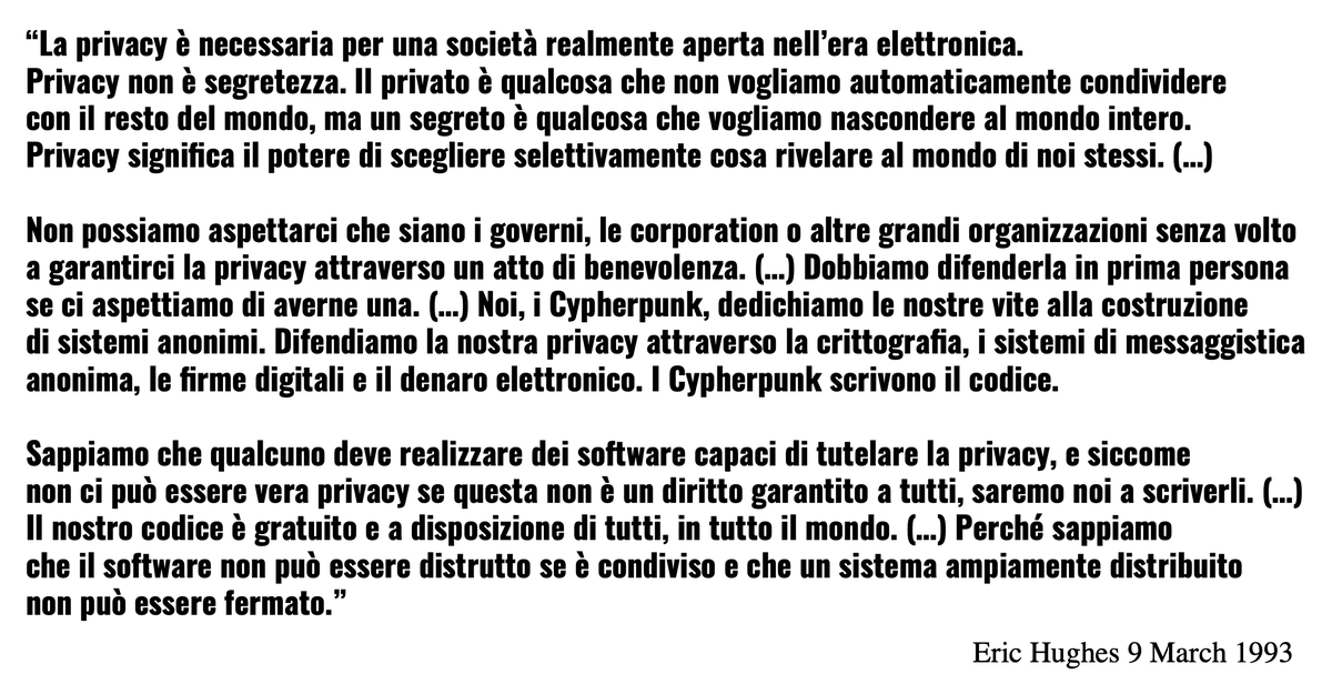 bip_show's tweet photo. Oggi è un giorno speciale!
È il trentesimo anniversario del Manifesto del movimento Cypherpunk.

Nel nuovo #BIPshow lo celebriamo a dovere facendo il punto sul rispetto della #privacy come diritto fondamentale nella nostra società.
Alle ore 17 sul vostro podcast player preferito. https://t.co/61MJ2bvkPY