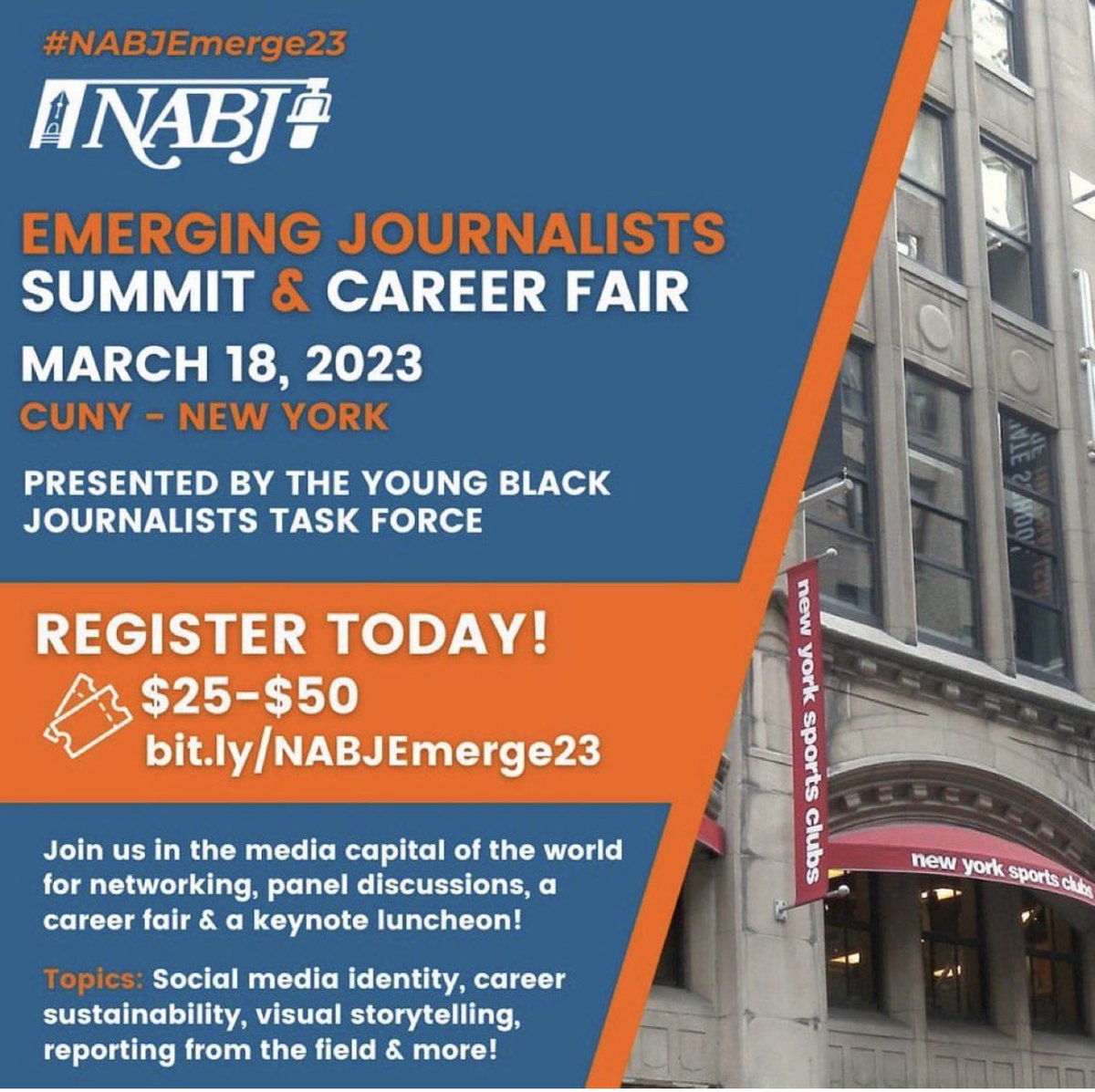 📣 Student journalists! I’m paying for (2) tickets to next week’s <a href="/NABJ/">#NABJ Headquarters ✊🏾🖊️🎙️💻 📷 🎥 📝 🔈</a> Emerging Journalists Summit. @NABJSTUDENTS 

DM or email me with why you want to go and how you plan to pay it forward.