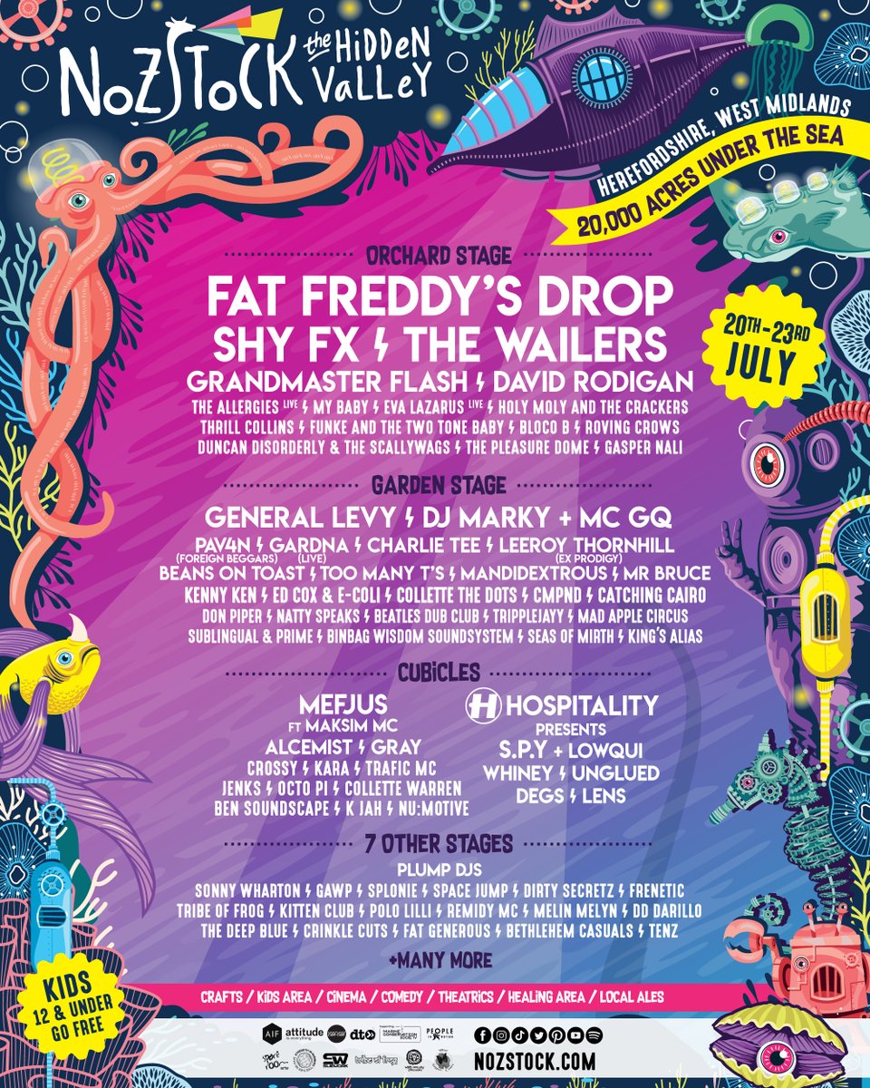 Nozstock's tweet photo. THE #NOZSTOCK 2023 LINE UP IS HERE… 🥳🙌🏻

Join us for our 25th anniversary this July with headliners @fatfreddysdrop1, @ShyFX  &amp; @TheWailers  plus over 350 acts across 10 stages. 

https://t.co/qTkABuNT0D  #festival #herefordshire https://t.co/NX3dFaOUlA