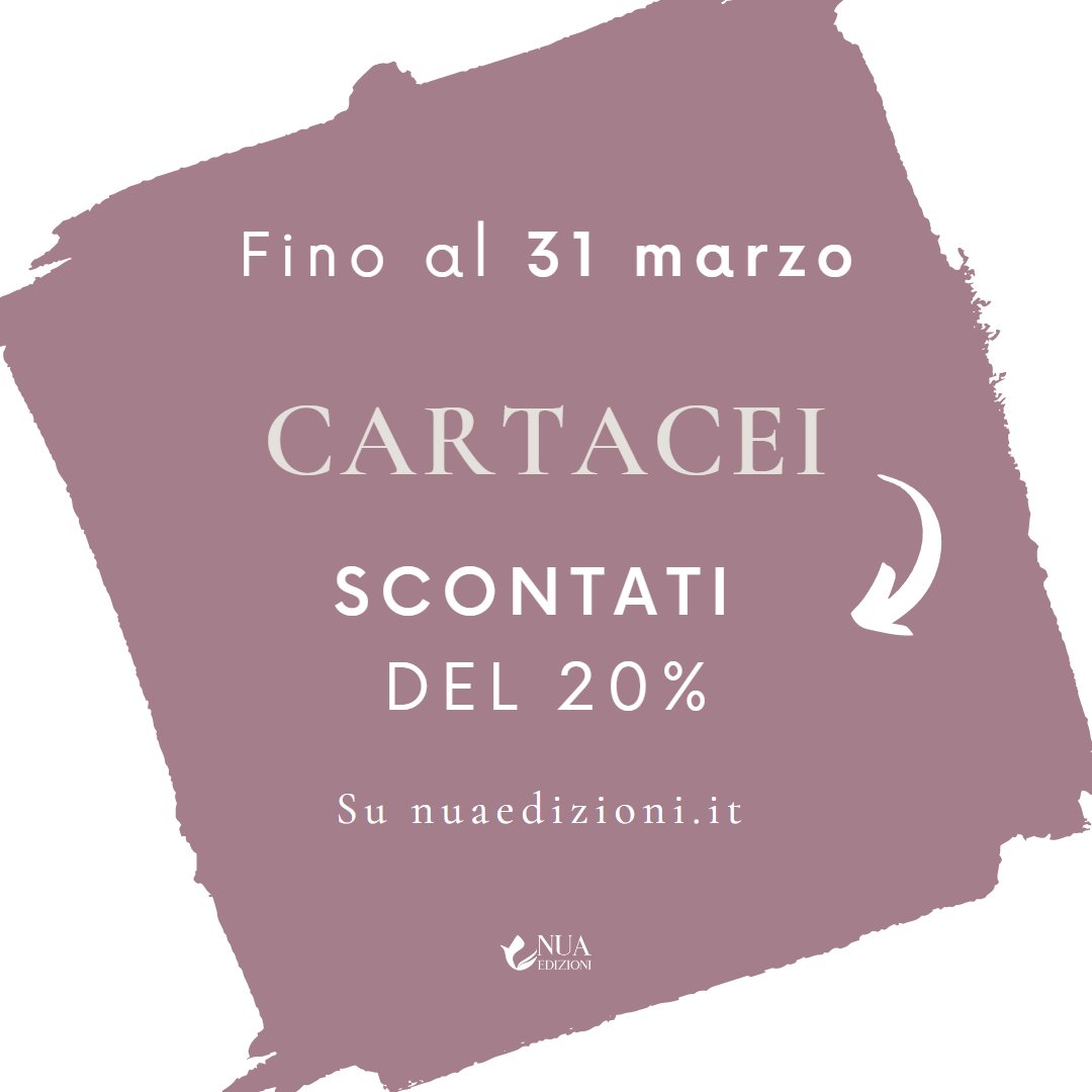 NuaEdizioni's tweet photo. Buongiorno lettori e lettrici! Oggi siamo qui con una bellissima notizia 🥰 
Fino al 31 marzo potrete acquistare qualsiasi #cartaceo sul nostro sito al 20% di sconto 🎁 
Vi basterà inserire i #libri nel vostro carrello e, al momento dell'acquisto, utilizzare il codice CARTACEI20 https://t.co/TEcv8mMf19