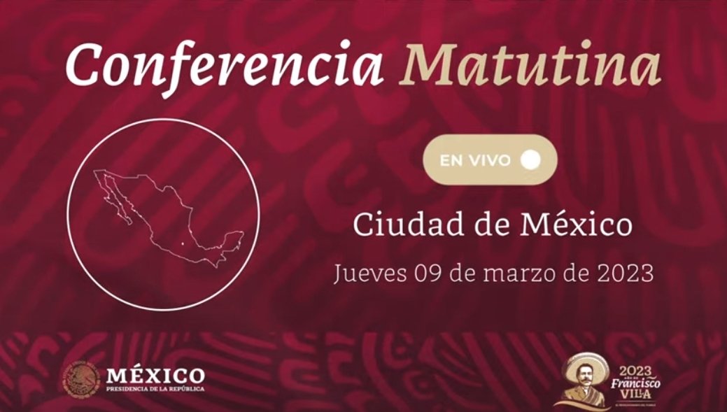 En unos instantes dará inicio la conferencia matutina del presidente <a href="/lopezobrador_/">Andrés Manuel</a>. <a href="/Notimex/">Notimex</a>

Jueves 9 de marzo de 2023
#ConferenciaPresidente