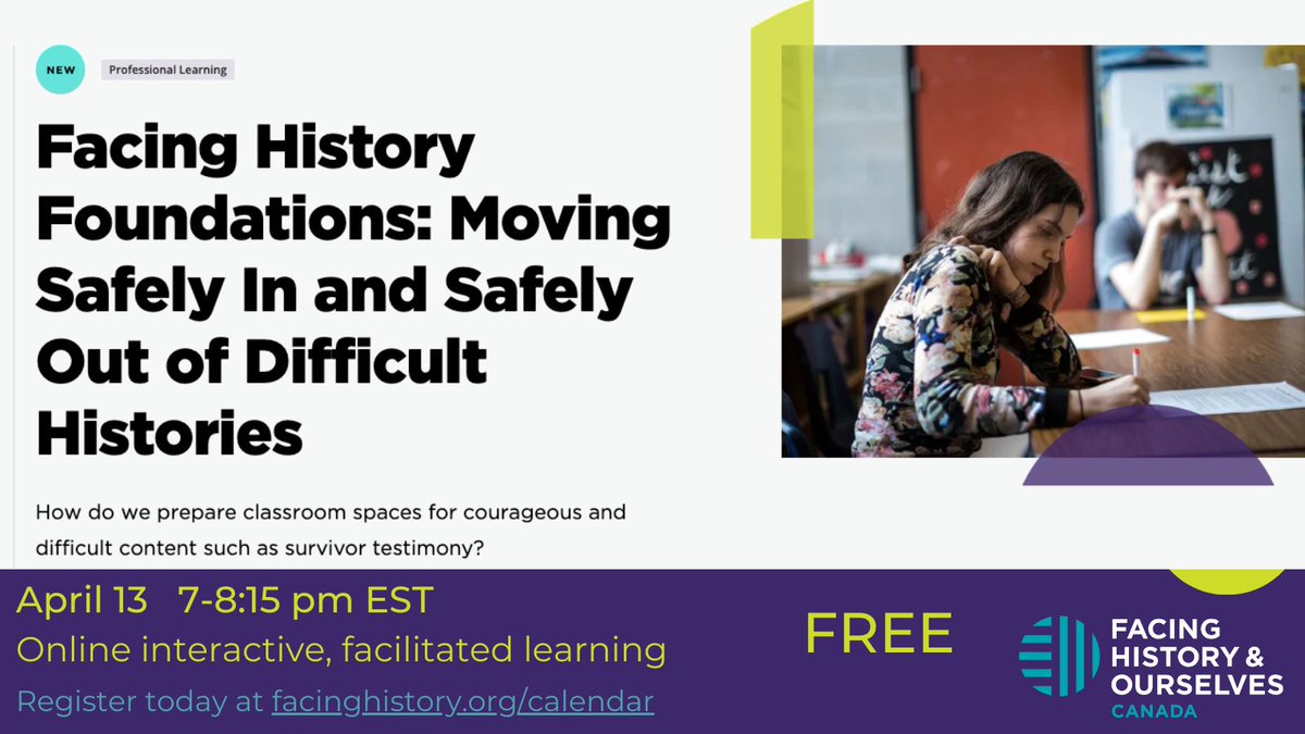 How do we prepare classroom spaces for courageous and difficult content such as survivor testimony? Explore how we structure learning &amp; prepare Ss to move safely in &amp; safely out of difficult hist to ensure learning is effective, meaningful &amp; trauma-aware.
facinghistory.org/learning-event…