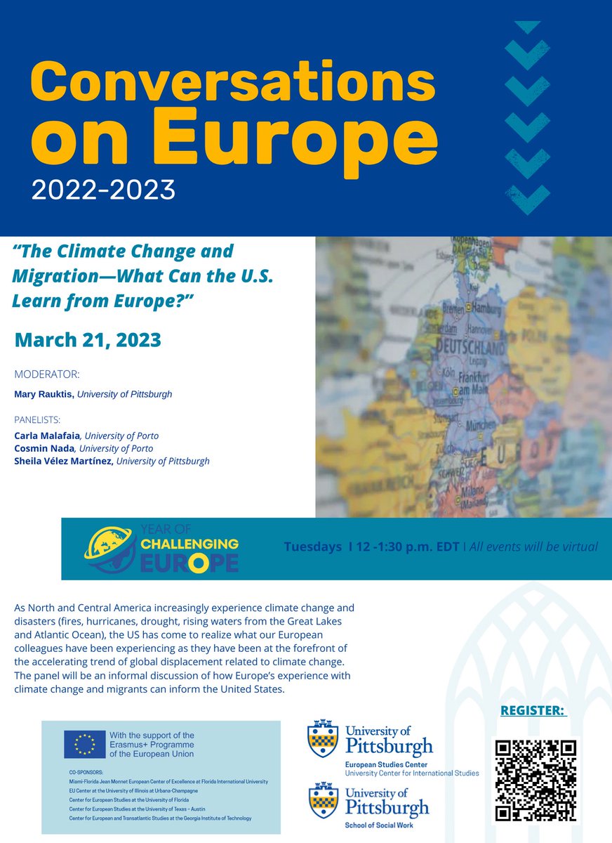 AU_EuropeCenter's tweet photo. Don't miss the event on March 21 from our colleagues @esc_pitt on "The Climate Change and Migration: what the US can learn from Europe"! #JMintheUS https://t.co/0SfsTRc55a