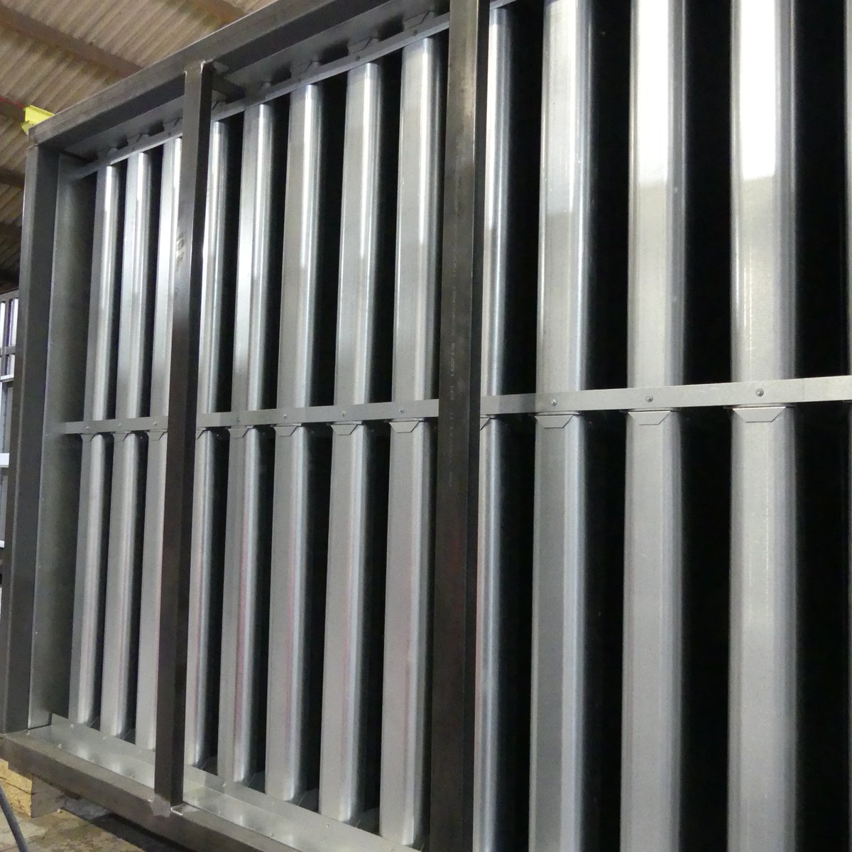 An example of our acoustic boxes.  The splitters reduce the noise coming out of an enclosure whilst allowing air flow.  We can manufacture these in any size: this one measures 3.6x2.5x2.5m.

#fabrication #sheetmetalwork #splitters #acousticbox #noisereduction #UKmfg