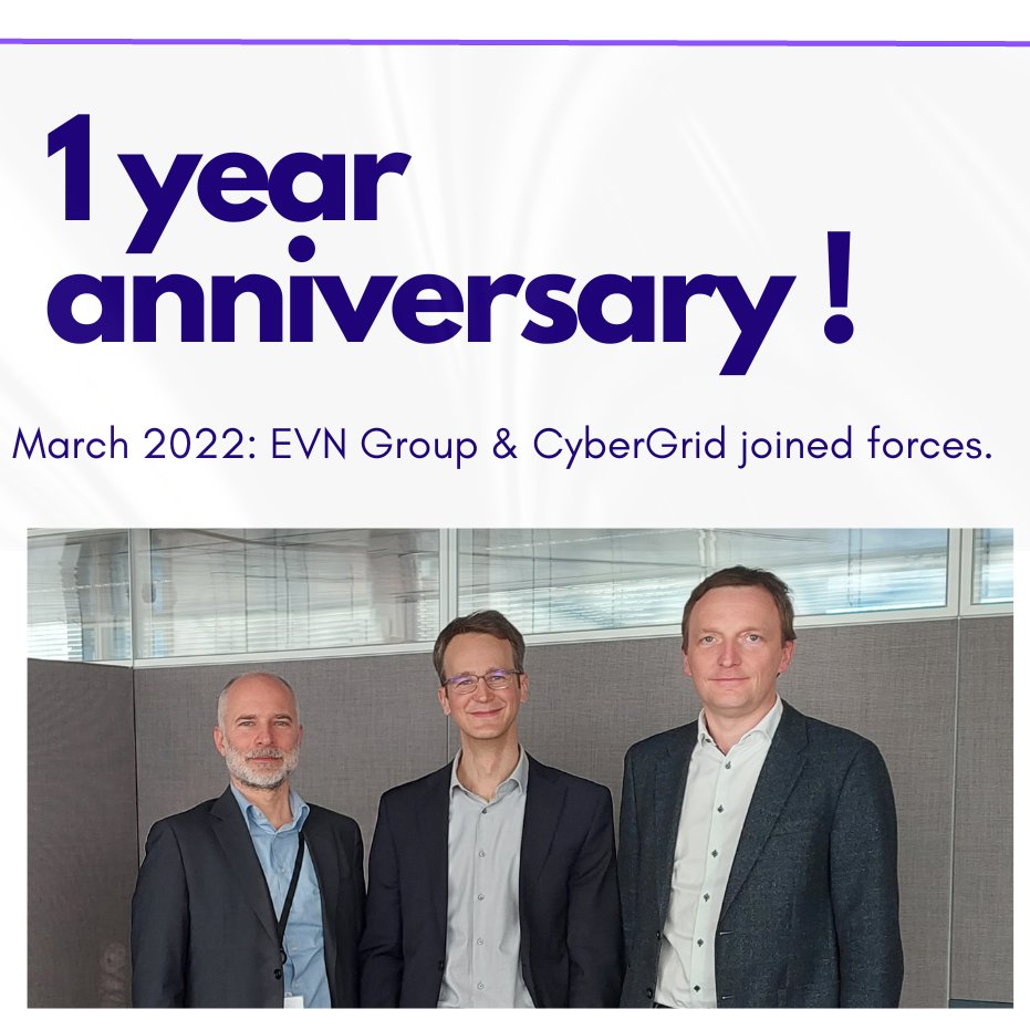 CyberGrid_GmbH's tweet image. Happy to celebrate the 1st year anniversary of #CyberGrid as a member of @evnergy! 🥳 This synergy is driving growth opportunities within the #energy flexibility sector, while boosting innovative and #cleanenergy solution capabilities for the benefit of our customers.🌞