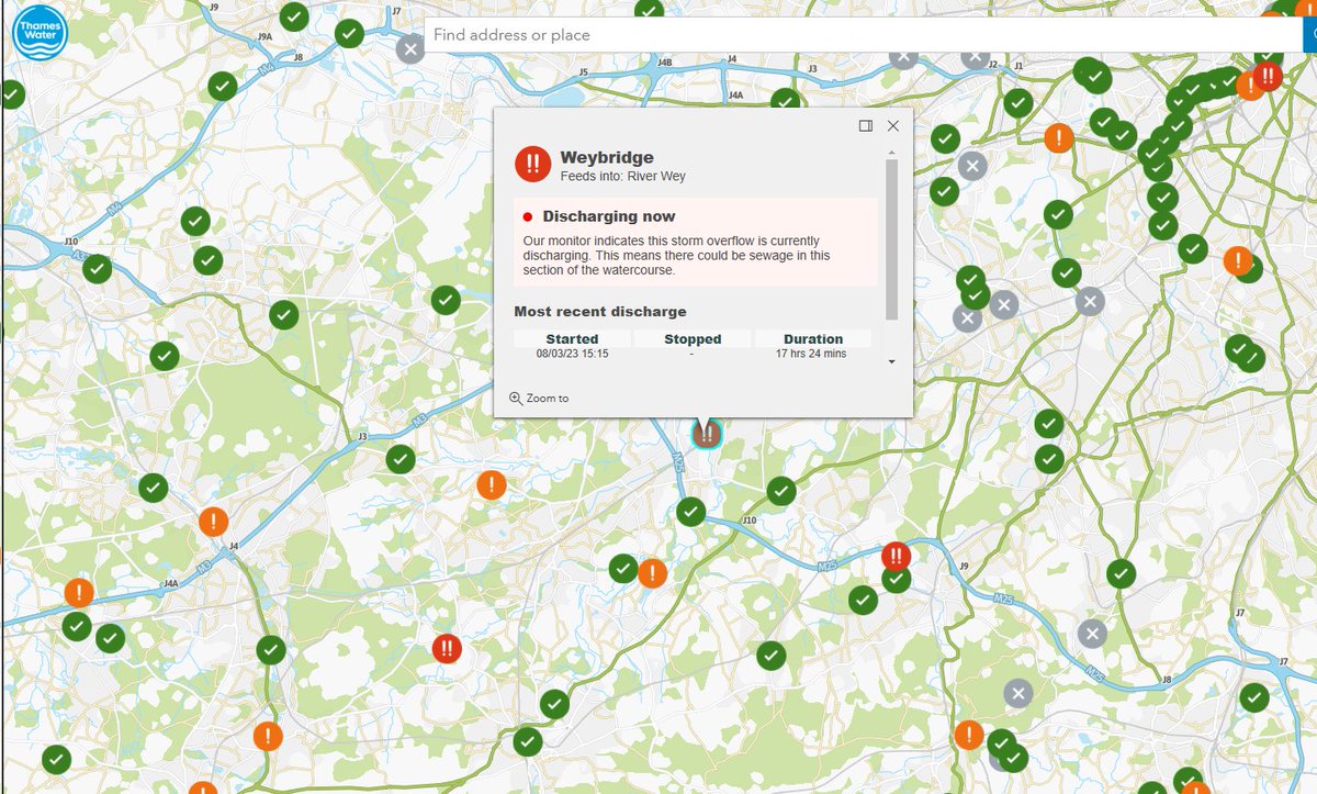 Storm overflow currently being discharged, potentially containing #sewage, into the River Wey, which covers a lot of  #Chertsey, #Addlestone, #NewHaw #Surrey #GTTO @CleanUpSurrey