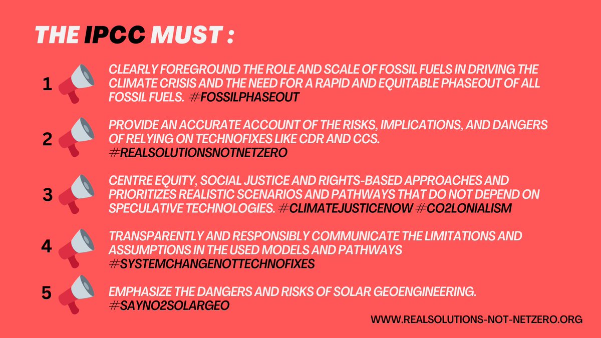 GeoEngMon's tweet photo. We are concerned that the @IPCC_CH’s reports are dominated by speculative technologies with unrealistic assumptions instead of pathways that achieve emissions reduction via social, political and economic change. 
 #RealSolutionsNotNetZero
#SystemChangeNotTechnoFixes https://t.co/7xEp09F13v