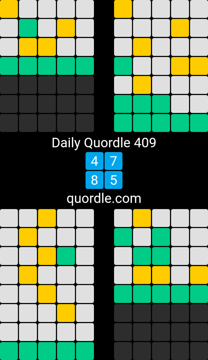 loracarol's tweet photo. Daily Quordle 409
4️⃣7️⃣
8️⃣5️⃣
https://t.co/OWBo0IcBsL https://t.co/GUsRDAAOQr