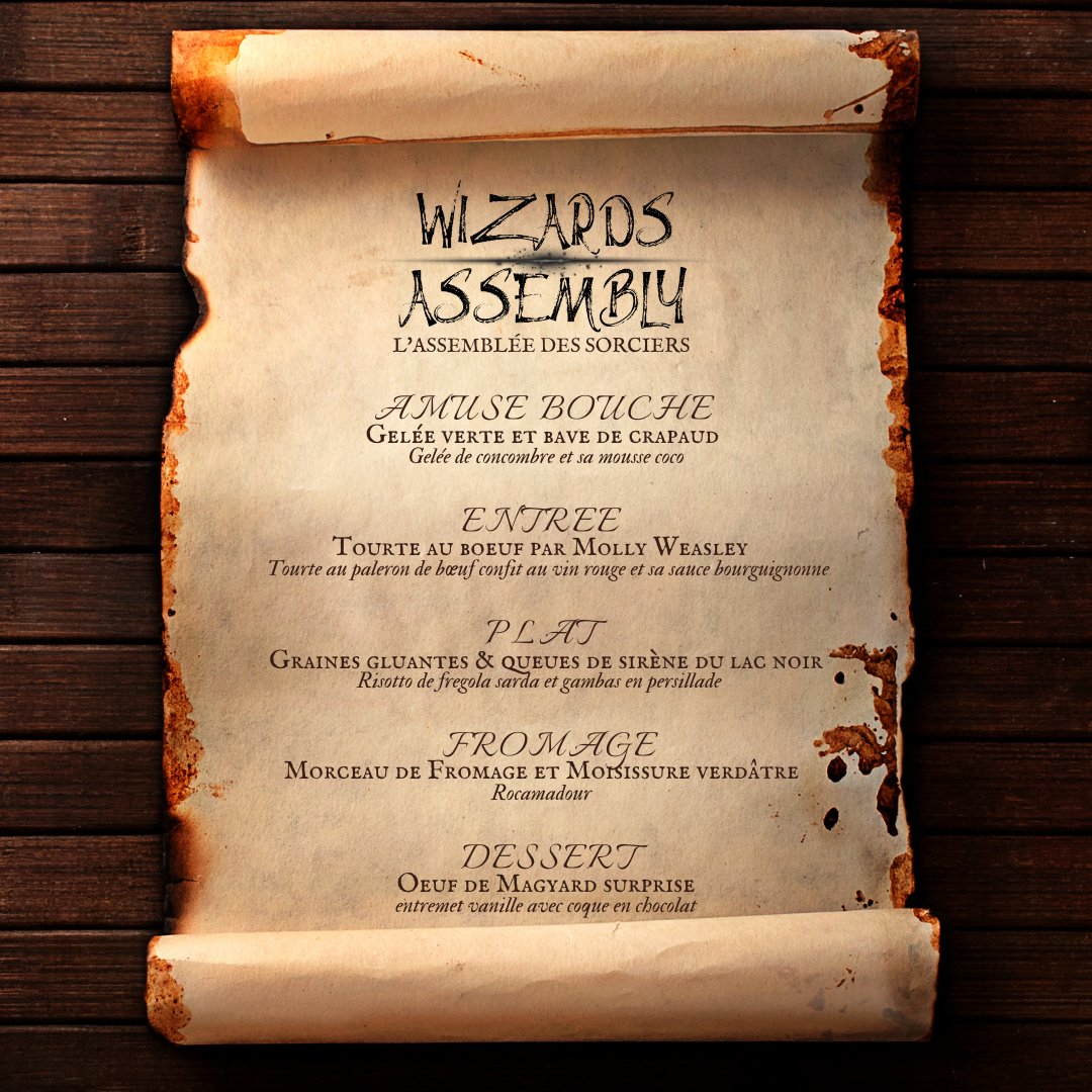 [WIZARDS ASSEMBLY ⚡️]
"Bon c'est mignon tout ça, mais bon, vous parlez de dîner pour la #wizardsassemly mais qu'est ce que vous pouvez bien avoir prévu de si fabu ... oh ... ah oui quand même 😳"
fin de citation

infos et réservation : wizards-assembly.fr