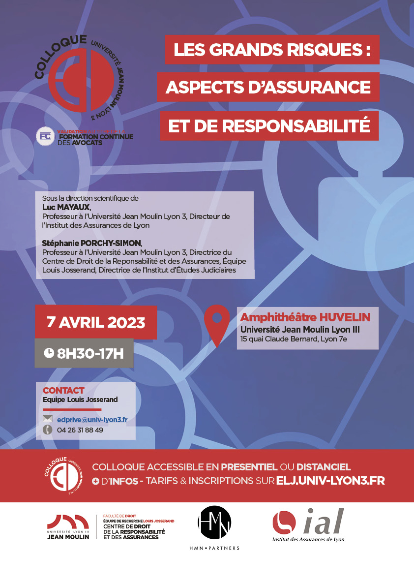 📅 RDV le 07/04 pour le colloque "Les grands risques : aspects d'assurance et de responsabilité"

➕ d'infos et inscriptions : elj.univ-lyon3.fr/colloque-les-g…