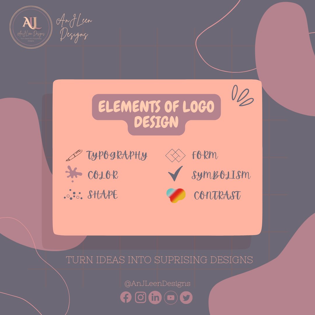 anjleendesigns's tweet photo. The elements of logo design refer to the visual components of a logo. These elements work together to create a unique and recognizable brand identity.💡

Don't forget to like and follow my pages:😊
FB Page: https://t.co/oLwO8THYC8
IG: https://t.co/cJtK9s6sji

#AnjleenDesigns https://t.co/X8Cp8tQJjL