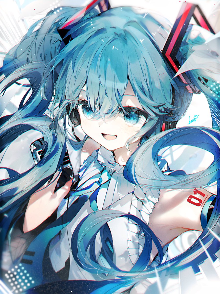 hatsune miku 1girl solo twintails long hair necktie detached sleeves open mouth  illustration images