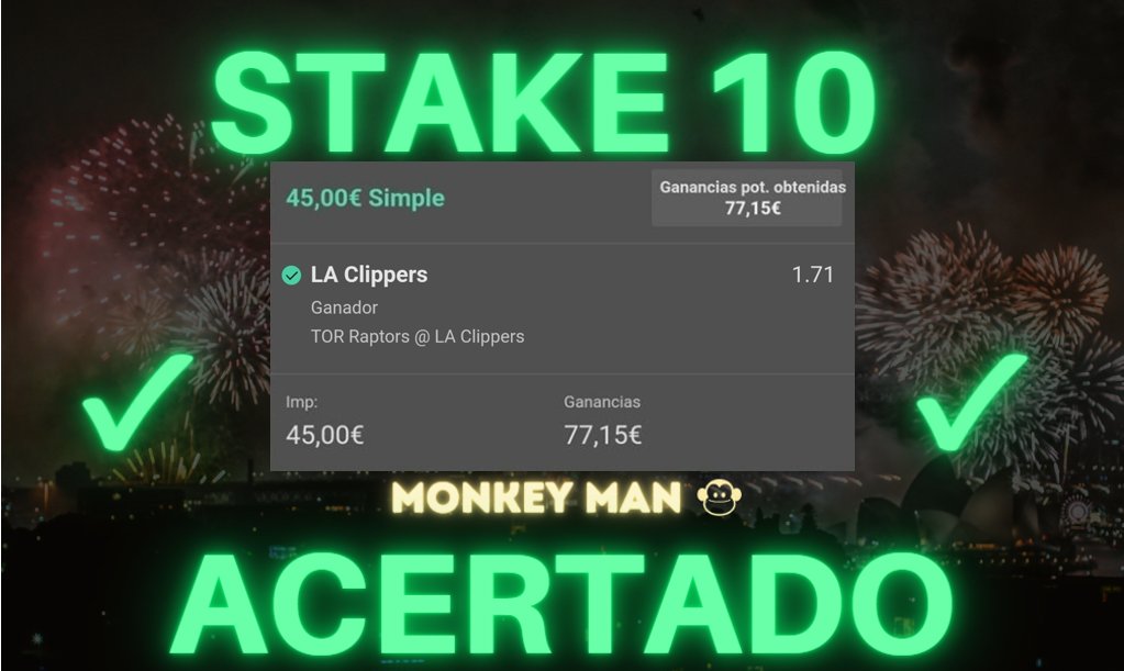 Monkeymantips's tweet photo. No paramos un Stake 10 tras otro #bet #Apuestas #apuestasdeportivas #dinero #MONEY #Deportes #NBA #futbol #tipster https://t.co/24IA1JEnHg