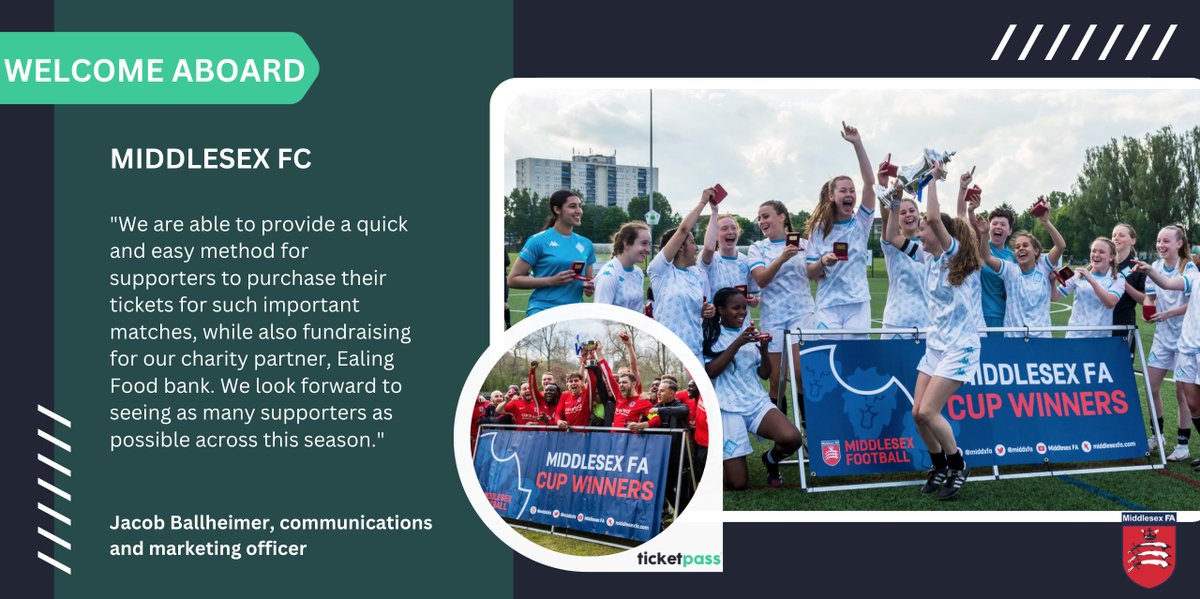 🚨NEW TO TICKETPASS🚨

@middxfa is the next football club to join the ethical ticketing movement. Every time a ticket is sold to a match, 50% of the booking fee will be donated to local cause, @EalingFoodbank🎗

#MiddlesexFootball #grassroots #football