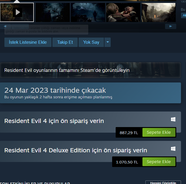 SON DAKİKA!

Resident Evil 4 Remake'in Steam fiyatına zam geldi. 563 TL olan oyun 887 TL oldu. Deluxe Edition ise 1.070 TL olarak satılmaya başlandı.