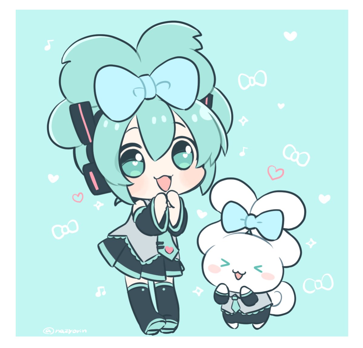 初音ミク ,雪ミク 「ミクの日描きたかったけど難しそうそうなので再掲!おめでとう!#ミクの日 #ミクの」|なじょ🐣Illustratorのイラスト