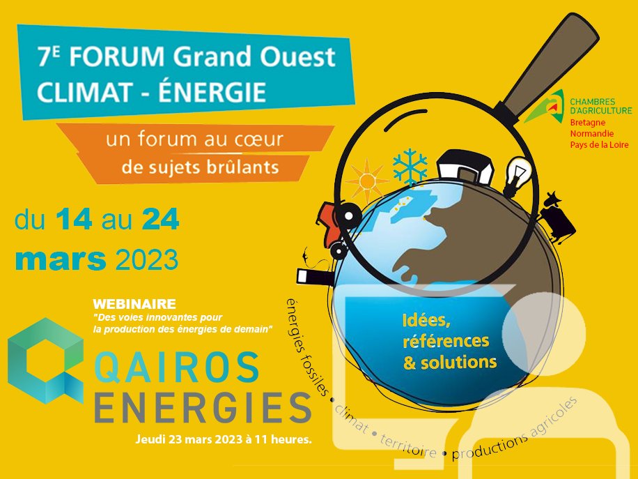 #SaveTheDate - RDV au 7ème Forum Grand Ouest #climat #Energie organisé par les Chambres d’agriculture des Pays de la Loire, de Bretagne, de Normandie et leurs partenaires avec le soutien de l'ADEME et du Conseil régional des Pays de la Loire.
urlz.fr/kTOS
#hydrogen