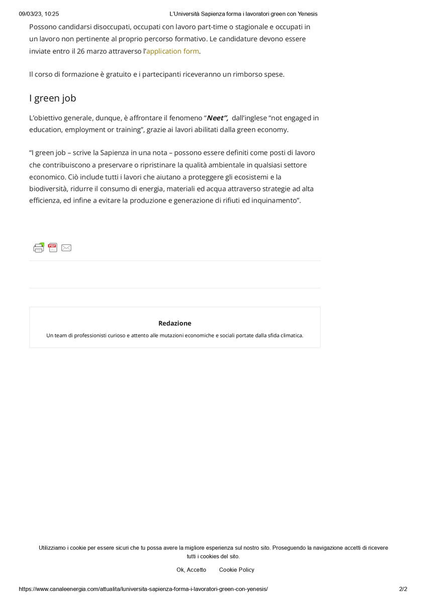 Abbiamo aperto la selezione di 25 giovani isolani per partecipare a un corso di formazione di una settimana, gratuito e con rimborso spese, sui #greenjobs, presso <a href="/SapienzaRoma/">Sapienza Università di Roma</a> nell'ambito del progetto europeo <a href="/YenesisProject/">Yenesis Project</a>. Qui il form per iscriversi: docs.google.com/forms/d/e/1FAI…