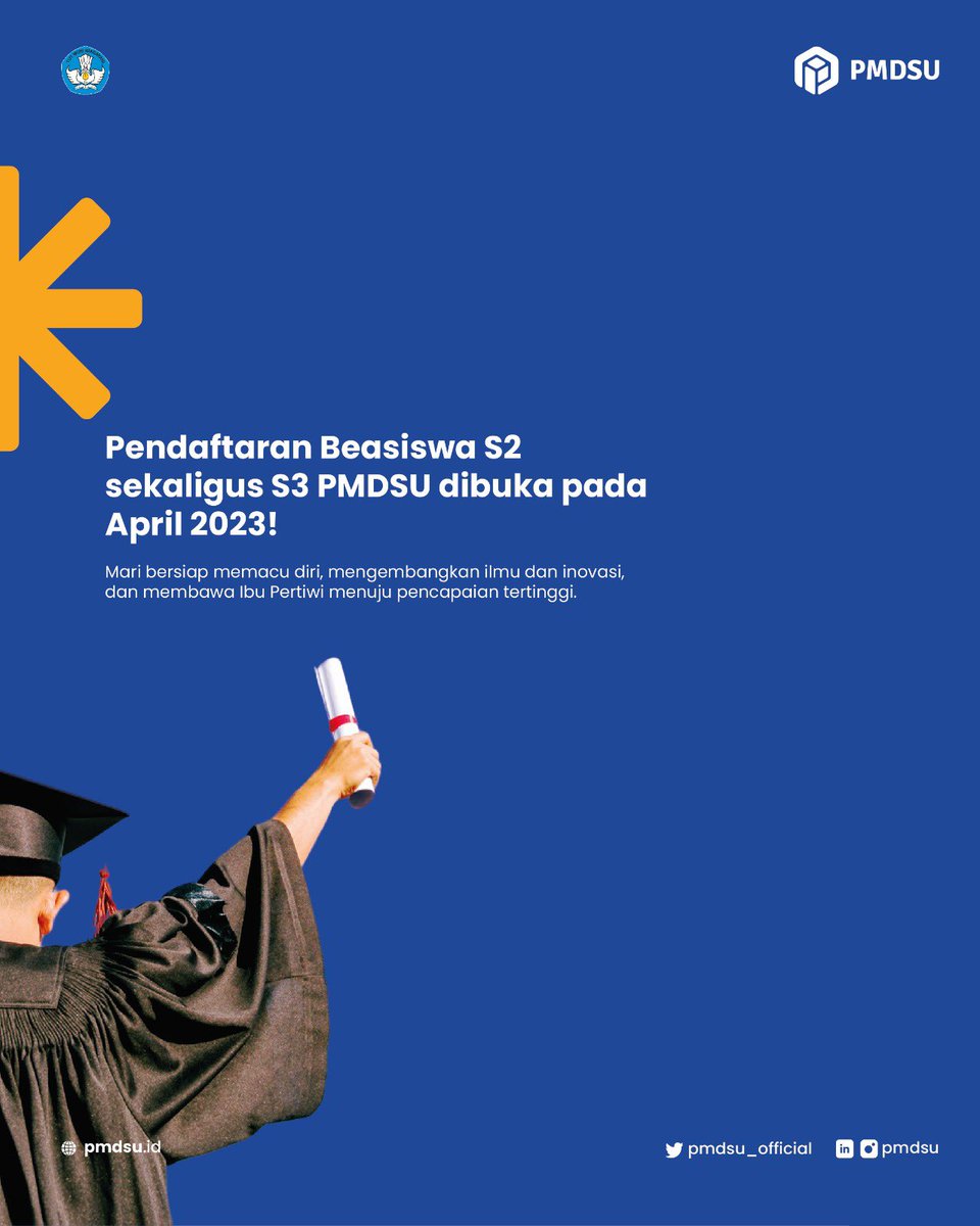 Pendaftaran Beasiswa PMDSU dibuka April 2023!

Kunjungi website dan Instagram PMDSU untuk informasi selengkapnya!

#PMDSU #PKPI #Kemdikbud #FastTrack #ManagemenTalenta #PrioritasNasional #DitjenDikti #ScholarshipDoktorMuda #Ditdaya #Beasiswa #Mahasiswa