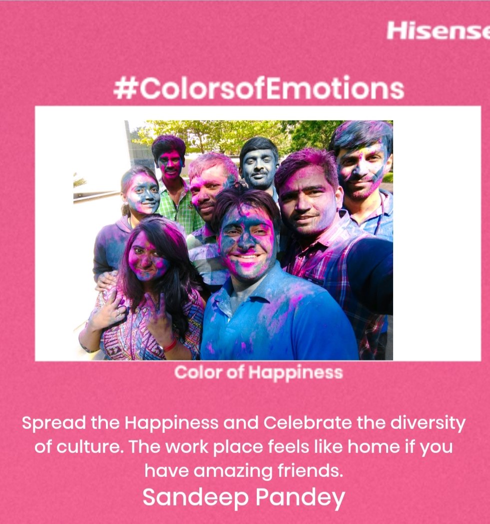 Pandey1Sandeep's tweet photo. Spread the Happiness and Celebrate the diversity of culture. The work place feels like home if you have amazing friends.🙏😊
Happy Holi @Hisense_IND 💙💕
#HisenseIndia
#Hisense #ColorsofEmotions
#ContestAlert
Join ✨
@anmolkr99
@Nitesh_tiwarii @FulSachin @Dinesh_the_star https://t.co/vO6sjguBfo