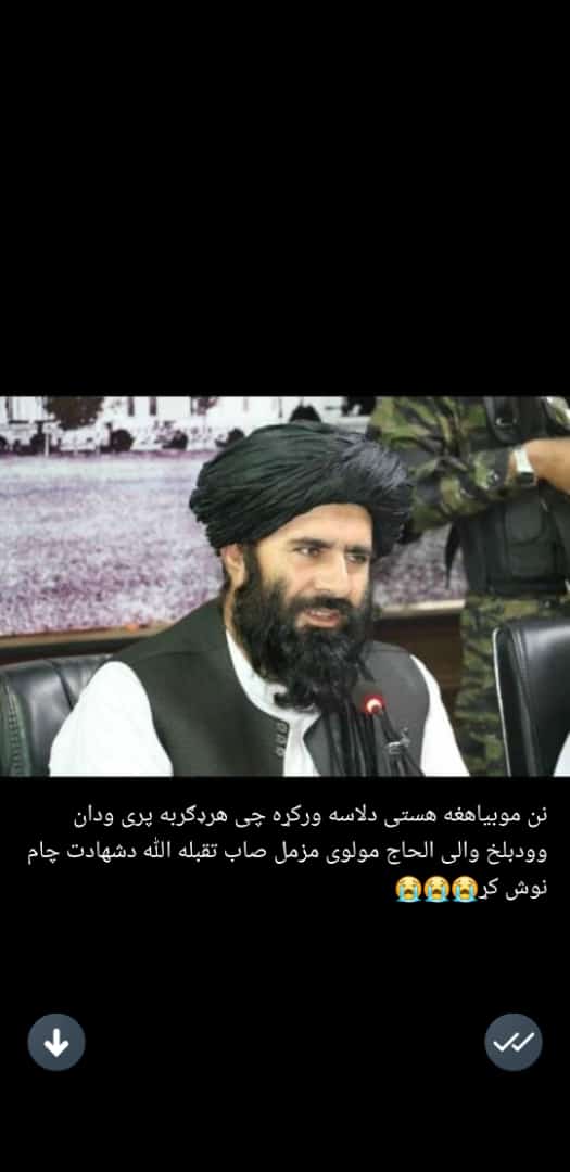 حاجي مـلا محمد داود مزمل 
مخکي داخله وزارت کي مرستیال وو 
دننګرهار والي هم تېر شوی دی 
سره دفراه ولایت 
او نور لوی مسؤلیتونه
خو دامارت  په سطحه یو نـه ستړی کیدونکی شخصیت وو 
متعال رب عزوجل دي رحم باندي وکړي