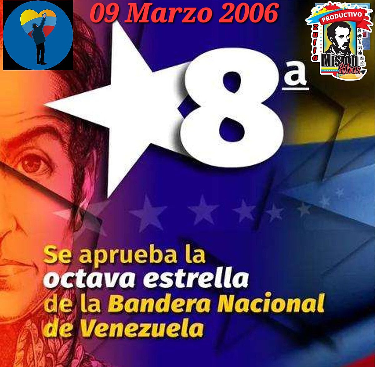📆#EFEMERIDE//📍#09Marzo2006, 🇻🇪se aprueba la 8va estrella 🌟 de la Bandera Nacional de Venezuela,  iniciativa del Cmdte eterno Hugo Chávez Frías <a href="/_LaAvanzadora/">Yelitze Santaella</a> <a href="/PoetaLaya/">Luis laya</a> <a href="/prof_beatorres/">Beatriz Torres</a> @zonaeduzulia <a href="/PartidoPSUV/">PSUV</a>