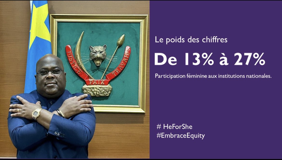 TinaSalama2's tweet photo. Le Président Félix Tshisekedi, champion de la masculinité positive de l’UA reste à ce jour, le président le plus « genré » depuis l’indépendance de la RDC en termes de la participation féminine aux institutions nationales et les efforts continuent...Le Poids des chiffres👇🏾#8mars https://t.co/BPtSAJXLUV