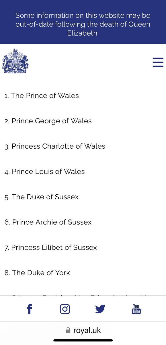 The #lineofsuccession on the #RoyalFamily website has finally been updated.  Right now. Hello Prince Archie and Princess Lilibet!