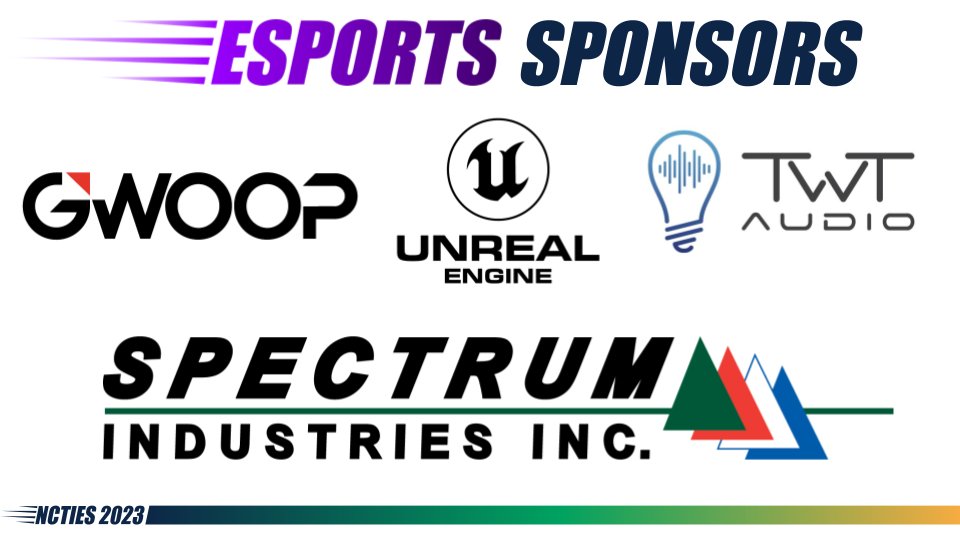 Thanks to all the sponsors and partners who are supporting today's Esports Arena @ncties!  #NCTIES23 @Bluum_EdTech  @DellTech @GwoopAcademy @havlEsports @spectrumind @ThinkWriteTech @UNCGesports @UnrealEngine