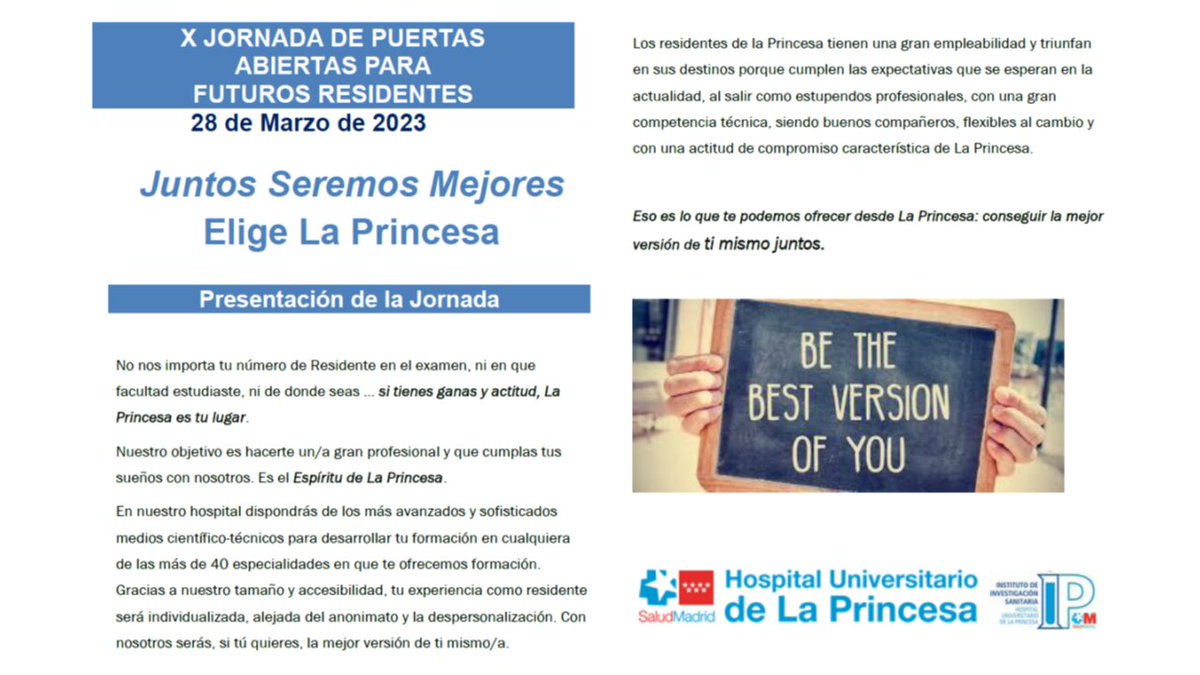 MiguelM20859810's tweet photo. ¿Buscando Hospital para hacer la Residencia? Juntos seremos mejores. ¡Elige La Princesa! https://t.co/ttzybCvbs4