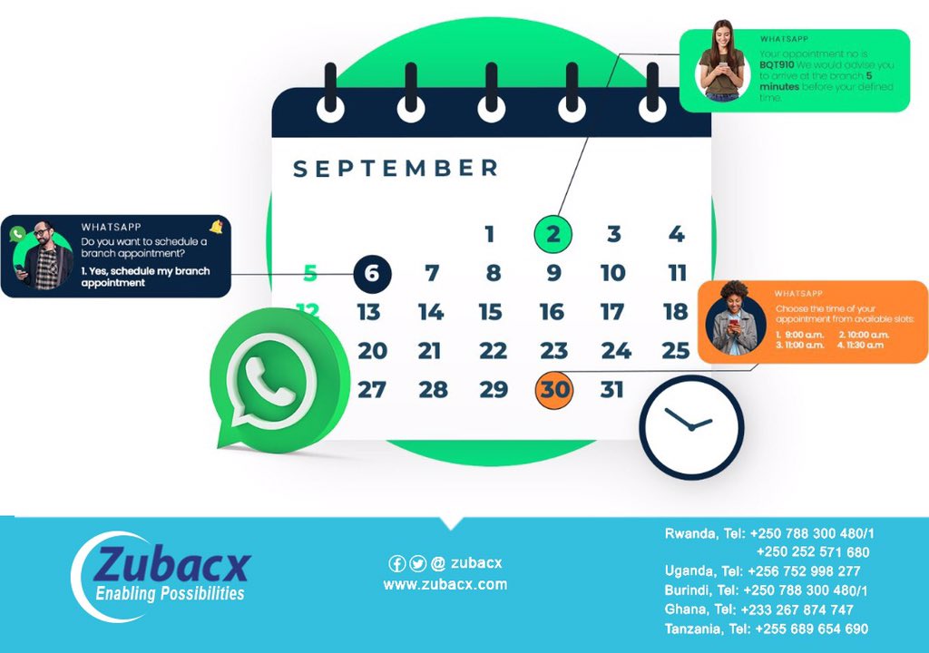 ZubaCx's tweet image. WhatsApp Appointments are a sure means by which to make bookings more convenient and streamlined! This is a holistic solution for every industry.
#queuemanagement #visitorexperience #customersatisfaction
@RwOT @KOT @UOT @Burundi @Tanzania @Ethiopia