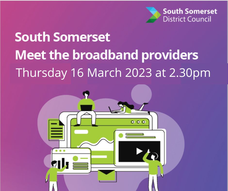 🤳 We are delighted to invite you to join us at our FREE ‘Meet your Broadband Providers’ event on Thursday 16th March at 2.30pm.

You can register your place here 👉  orlo.uk/bAqgd

#GetDigital #SouthSomerset #FibreBroadband #Broadband #StayConnected #Internet