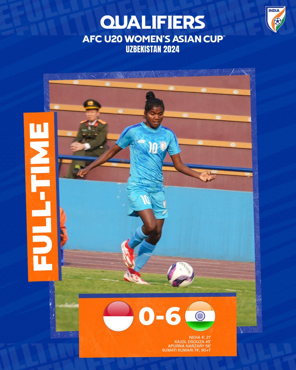 IndianFootball's tweet image. 𝐅𝐔𝐋𝐋 𝐓𝐈𝐌𝐄! Six goals to cap off a five star performance. 🔥

🇮🇩 0️⃣-6️⃣ 🇮🇳 

#IDNIND ⚔️ #AFCU20Womens 🏆 #BackTheBlue 💙 #ShePower 👧 #IndianFootball ⚽