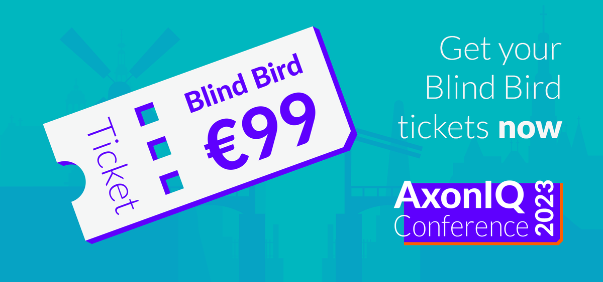 axon_iq's tweet photo. Big news: Blind Bird tickets for #AxonIQCon23 in Amsterdam are on sale now! €99 secures entrance to both our premiere conference &amp; the #DrivUnUnconference this September. Special pricing ends May 28. 

Register now: https://t.co/d5KFTsPn3s #TheFutureIsEventDriven https://t.co/iz8VngXIXD