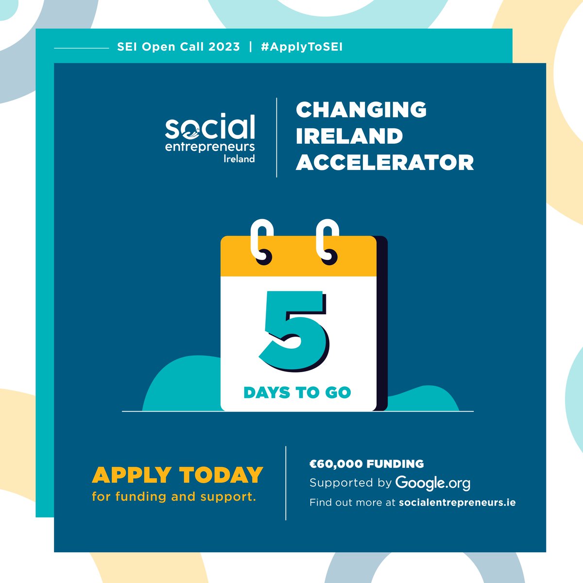 SEIreland's tweet photo. The deadline is getting closer 👀 There are 5 days left to submit an application for The Changing Ireland Accelerator for a chance to grow your impact for your organisation💌 

Applications close March 14th: https://t.co/jUMSiFXQzs #ChangingIreland #Funding https://t.co/DAdK0DjrKa