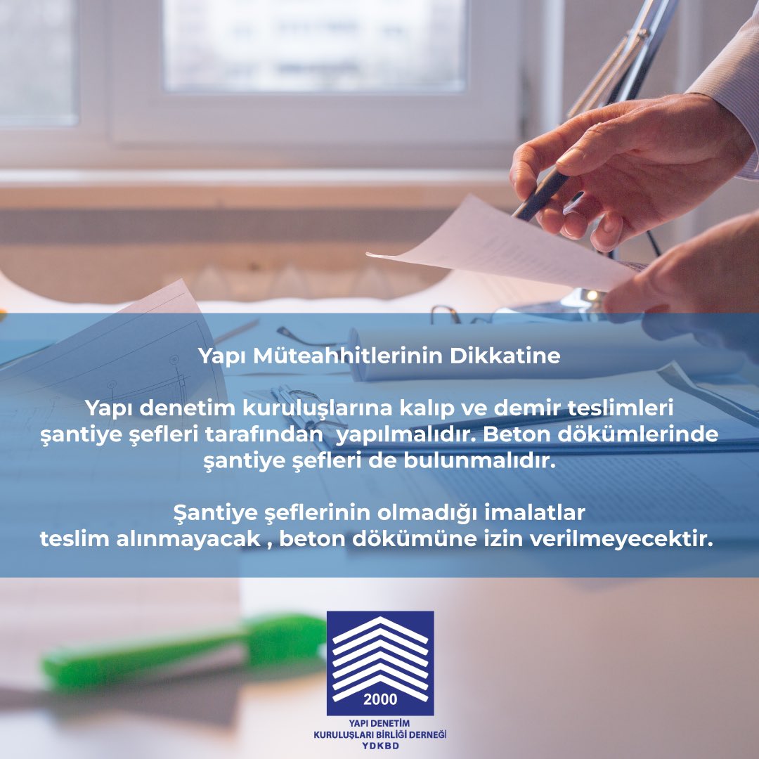 Yapı Müteahhitlerinin Dikkatine

Yapı denetim kuruluşlarına kalıp ve demir teslimleri şantiye şefleri tarafından  yapılmalıdır. Beton dökümlerinde şantiye şefleri de bulunmalıdır.

Şantiye şeflerinin olmadığı imalatlar teslim alınmayacak , beton dökümüne izin verilmeyecektir.