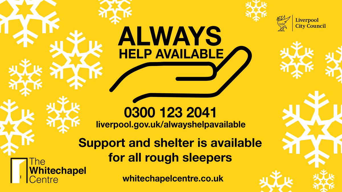 #News: The Severe Weather Emergency Protocol (SWEP) has been activated in Liverpool.

If you see anyone sleeping rough, please call anytime on 0300 123 2041 and our outreach team will make a visit to offer support and shelter.

 #AlwaysHelpAvailable