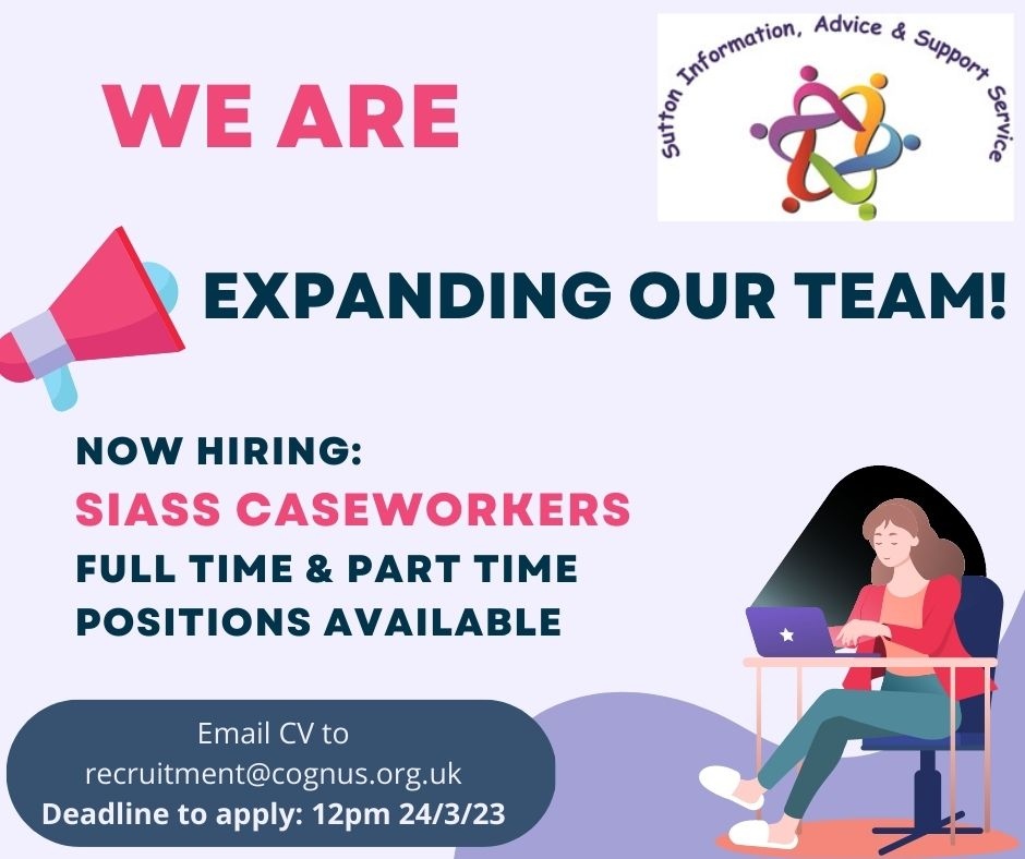 SIASS (@sutton_iass) on Twitter photo We are expanding our team!!! For full job description and details, check our website at siass.co.uk/join-our-team/
Email CV and cover letter to Recruitment@cognus.org.uk no later than 12pm on Friday, 24th of March, 2023. #Sutton #SENDIASS #Hiring #joinourteam We are expanding our team!!! For full job description and details, check our website at siass.co.uk/join-our-team/
Email CV and cover letter to Recruitment@cognus.org.uk no later than 12pm on Friday, 24th of March, 2023. #Sutton #SENDIASS #Hiring #joinourteam