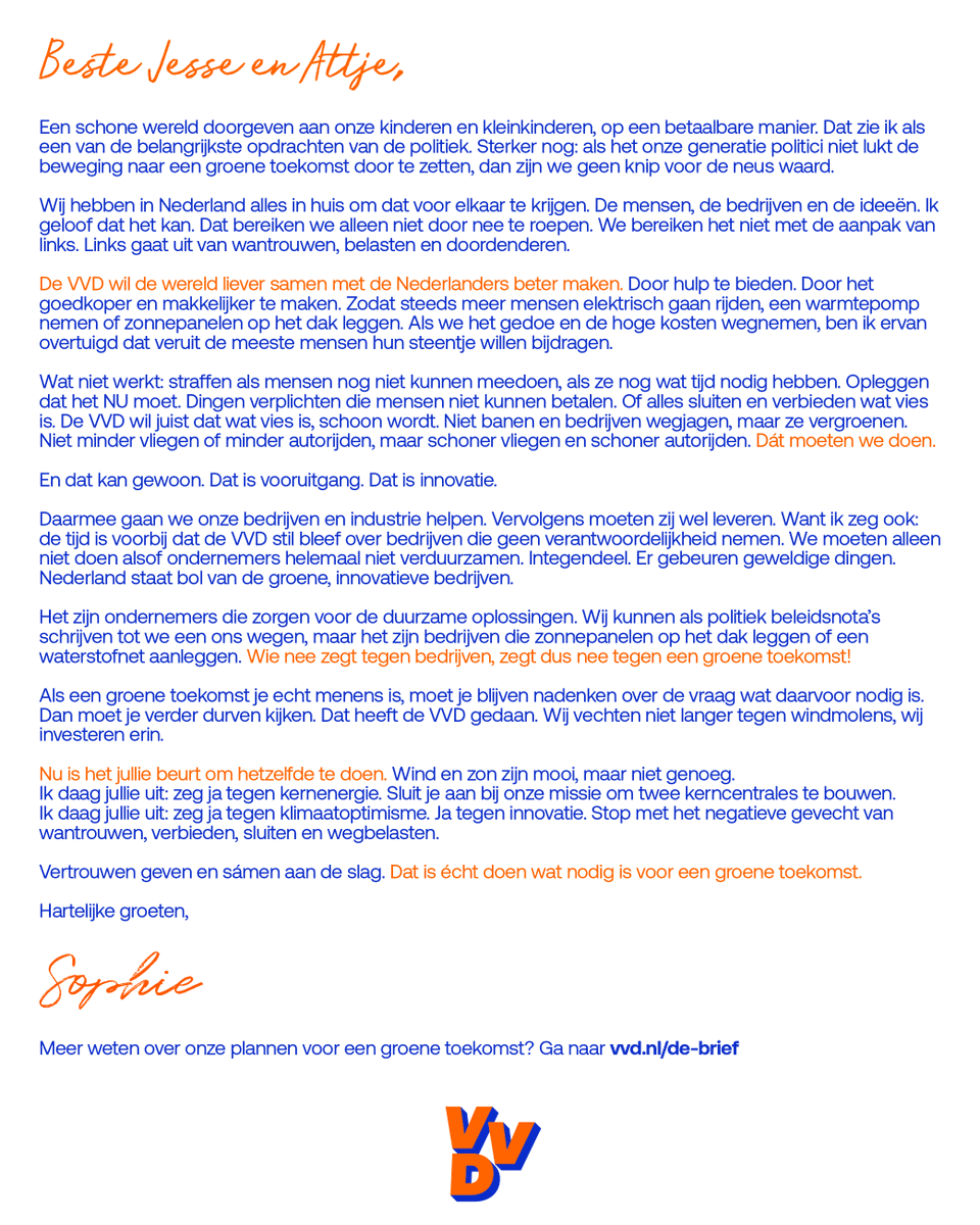 VVD's tweet photo. Onze fractievoorzitter @hermans_sophie heeft een boodschap voor @jesseklaver en @attjekuiken. 

👉 https://t.co/pJtkcauyt2 https://t.co/6A1hKN0Y6D