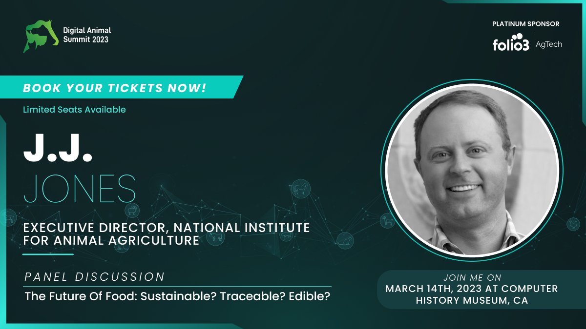 #JJJones, Executive Director, <a href="/NIAA_Comm/">NIAA</a> will be speaking at #DAS2023. Date: March 14th, 2023 &amp; Venue:  <a href="/ComputerHistory/">Computer History Museum</a>. Last day to save $275 on your tickets (70% off!). bit.ly/3L6Efwz
#NIAA #DAS #AgTech #Farming #AgriTech #AnimalCare #AnimalHealth #AnimalFarming