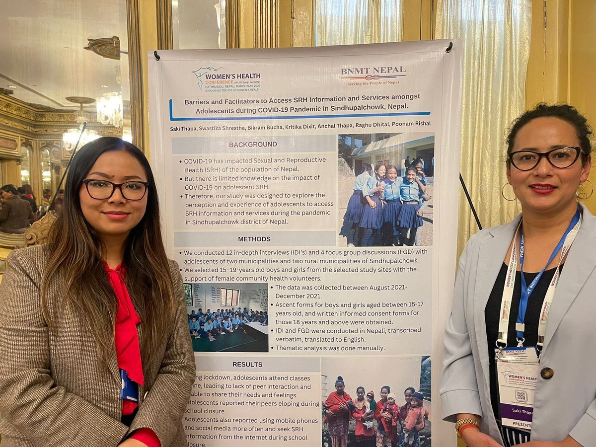 Also, at the conference, @SakiThapa is presenting a poster presentation of our @amplifyfund supported #AdolescentHealth study, joined by Health Economist @anchalthapamgr. #whc2023 #WomensHealth #AdolescentHealth #NCD #Nutrition #SRHR #ASRHR