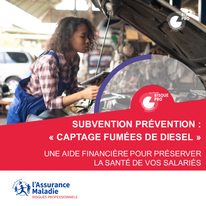 Assur_Maladie's tweet photo. [#Subvention] Vous êtes exposés aux émissions de moteur diesel et vous avez moins de 50 salariés ? L'Assurance Maladie - Risques professionnels vous propose la subvention "Captage fumées de diesel".

#Captage #Diesel
#Prévention
#FiersDeProtéger #LaSantéAuTravail