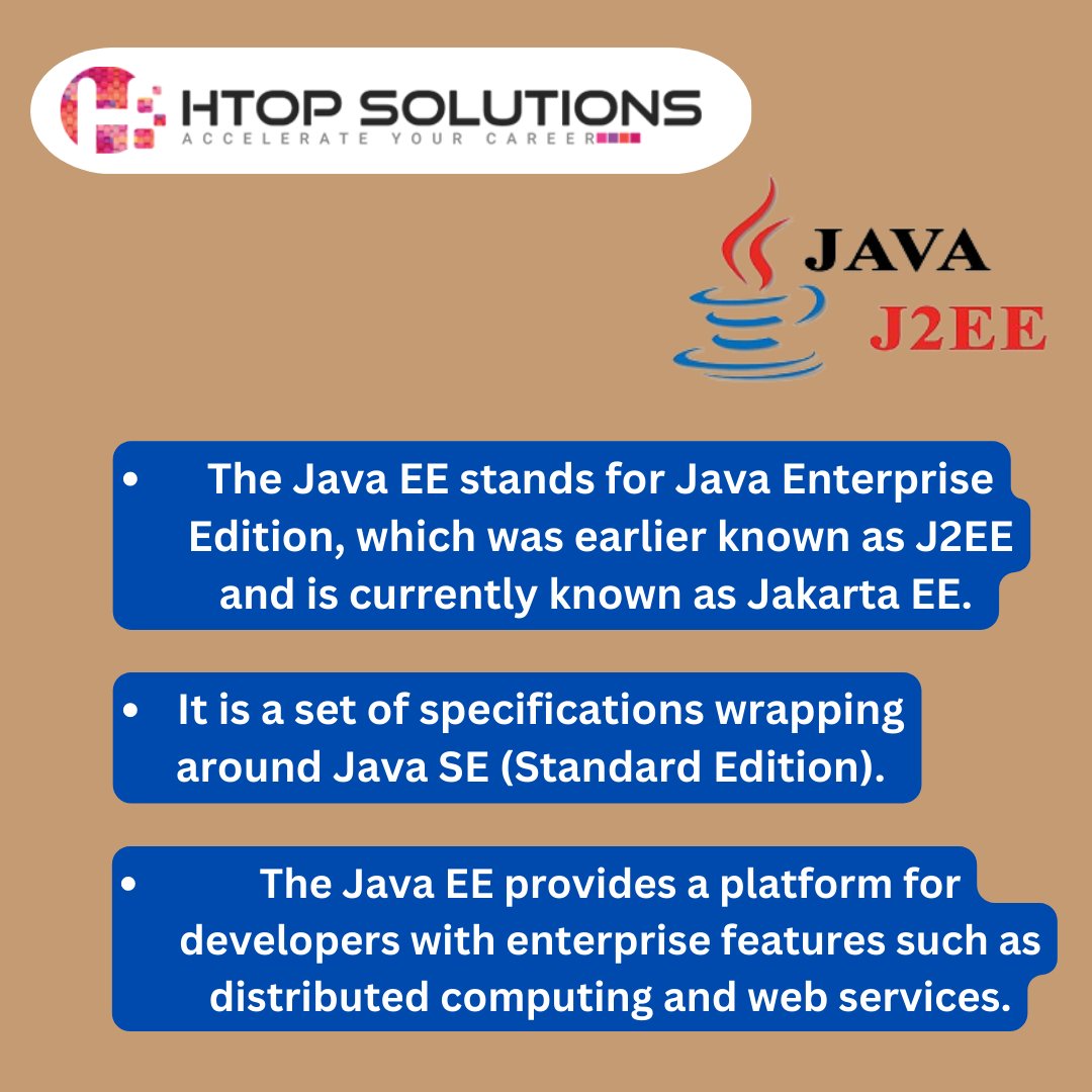 htop_online's tweet image. J2EE is a specification for a collection of software components to enable development of multi-tiered web-based applications. Contact us at 8489907812
#javatraininginChennai #Javafullstacktraininginchennai #pythontrainingchennai #pythonclassesinchennai #devopstrainingcenter