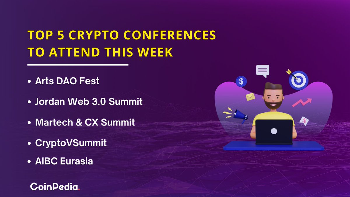 Top crypto Events across the globe 🌍 this coming week 📅
➡️<a href="/arts_dao/">Arts DAO</a> 
➡️@iGamingSummit 
➡️<a href="/Afaqgroup/">Spa Solution </a> 
➡️<a href="/cseventsdxb/">Cogent Solutions Event Management</a> 
➡️<a href="/dmsummits/">DoubleMorgan</a> 
For upcoming events visit👇
events.coinpedia.org