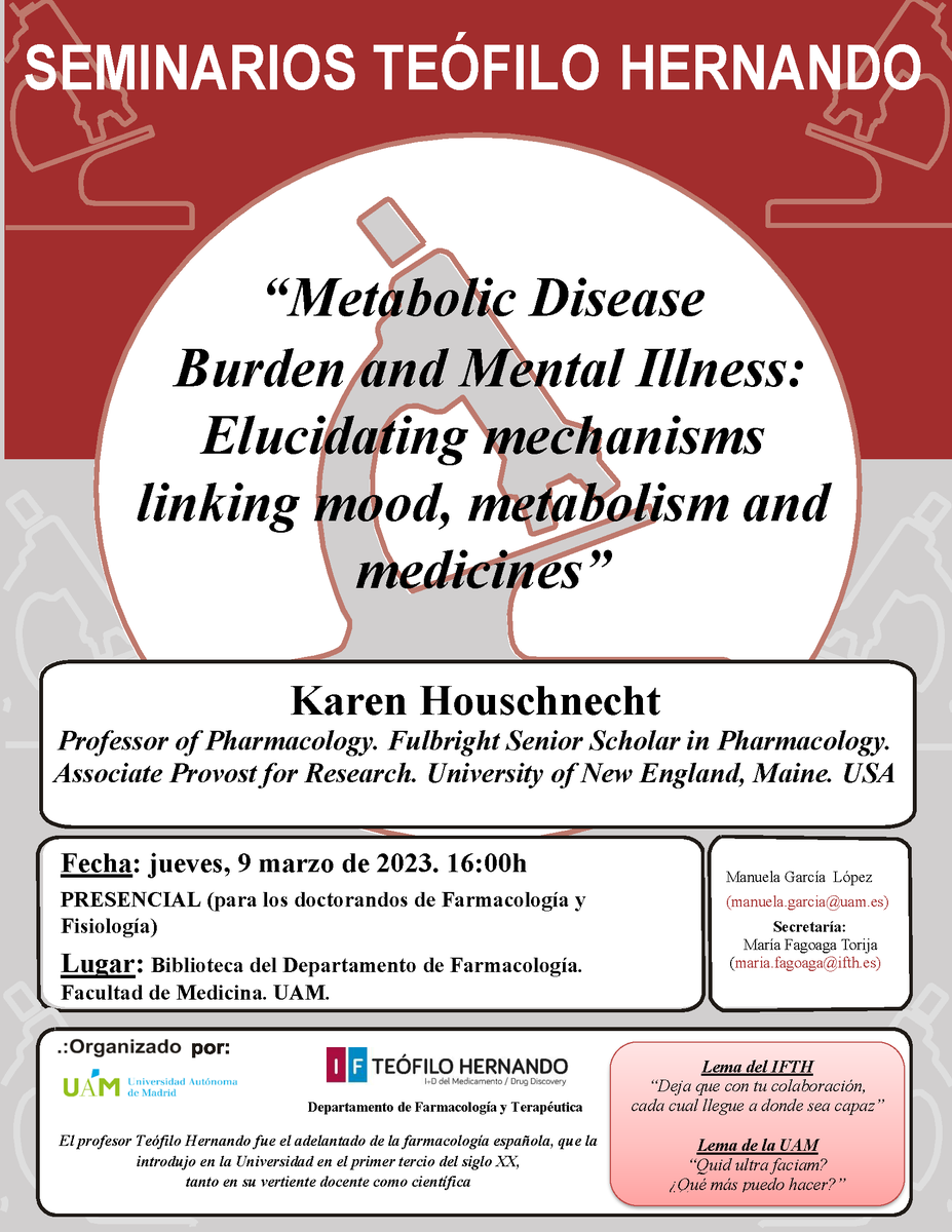 FundacionTH's tweet photo. #SeminarioTH | Os esperamos esta tarde a las 16h en @UAM_Medicina en un nuevo seminario del Instituto Teófilo Hernando #ITH sobre la relación entre enfermedad metabólica y enfermedad mental
👉https://t.co/jY3wxNVPn1
#IFTH #metabolicdisease #mentalillness  #saludmental https://t.co/PFTrULECaJ