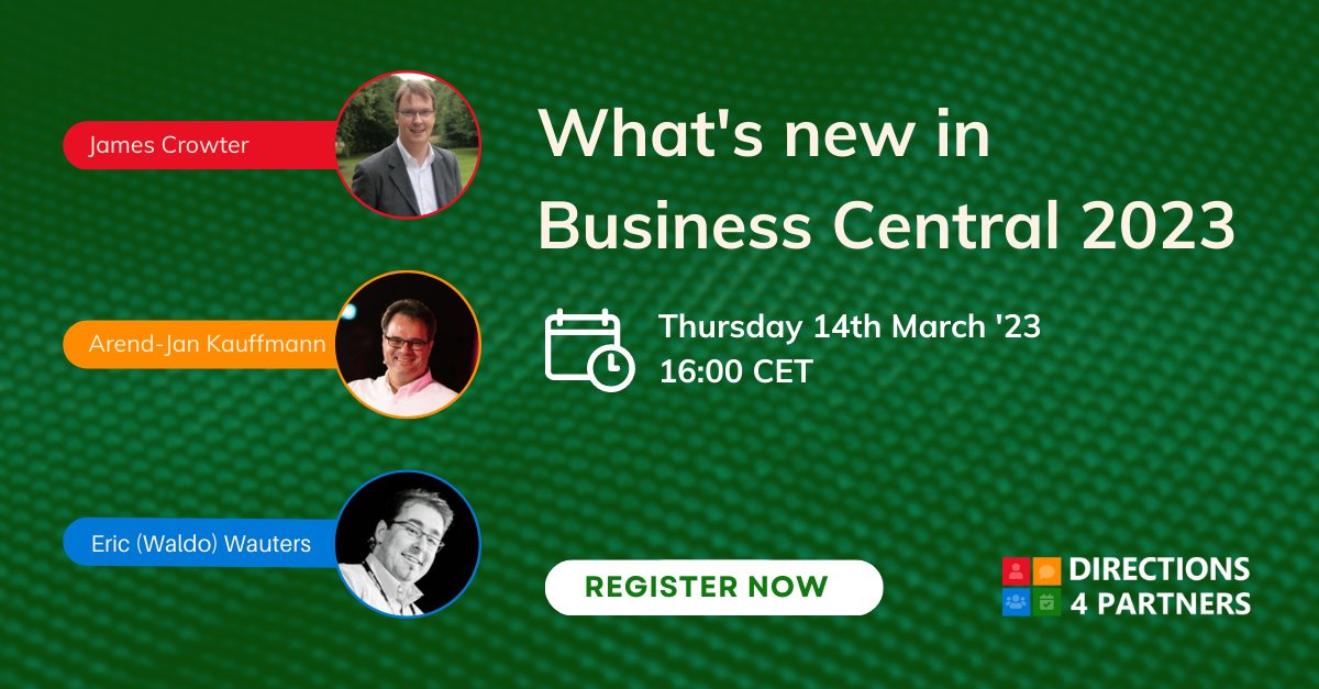 Webinar | 14th March 16:00 CET | What's new in 23 wave 1
MVP's @waldo1001, @ajkauffmann and @James will spend an hour detailing and demonstrating what you need to know for BC22 just a couple of weeks before it becomes the live version. 

Register via:  bit.ly/3yntluU