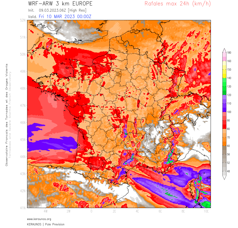 Des vents violents d'ouest avec déferlements en vallées sont attendus ce vendredi, notamment sur le relief du sud Massif-Central mais également entre #AlpesMaritimes et #Var puis sur la #Corse.
Rafales proches de 100 km/h également possibles sur la côte Atlantique. 