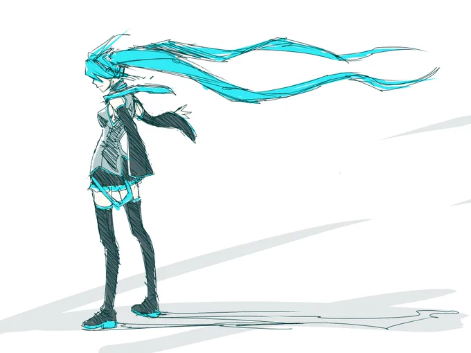 #作画カロリーの低い作品を上げようぜ#ミクの日 タグが2つも使えて良いね!ちゃんとカロリー使ったのも描かなきゃな〜 